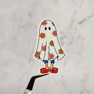 Spooky Lizzy Ghost Holographic Sticker, Water Resistant Sticker, Y2K Cartoon Character, Halloween Witch Hat Costume, Year 2000 Animated Show