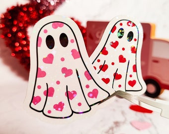 Sticker holographique coeur Ghostie, cadeau effrayant pour la Saint-Valentin
