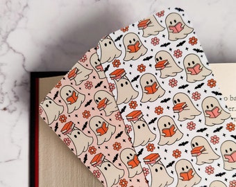 Boekenlegger met bloemenmotief en spookmotief: gelamineerde Halloween-paginamarker