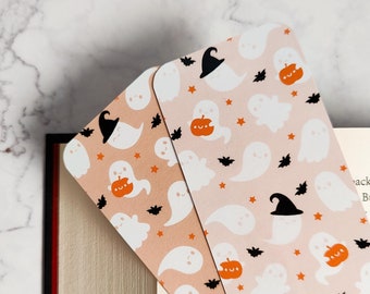 Boekenlegger met spookjes en heksenhoedjes, dubbelzijdig gelamineerde papieren boekenlegger, Halloween-paginamarker, leuk boekaccessoire, griezelig cadeau voor boekenliefhebbers