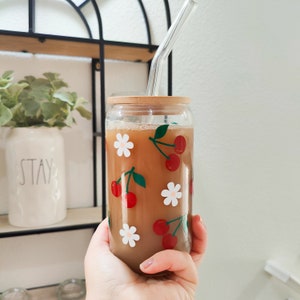 Glass Straw Cup with Bamboo Lid, Cola Shape Cup, 470ml