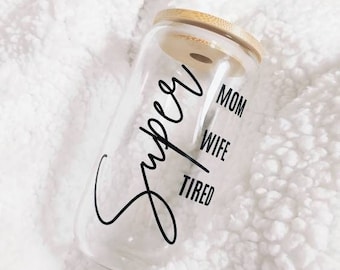 Vaso de café helado "Super Mamá", regalo divertido para mamá y esposa