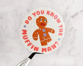 Muffin Man Gingerbread Holographic Sticker: Y2K Nostalgia, Water Resistant