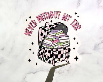 Pegatina holográfica "Nunca sin mi TBR": calcomanía para portátil "Ratón de biblioteca"