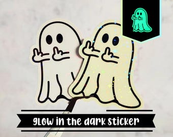 Lustiger Mittelfinger Geist Sticker: Holographisch nachleuchtend