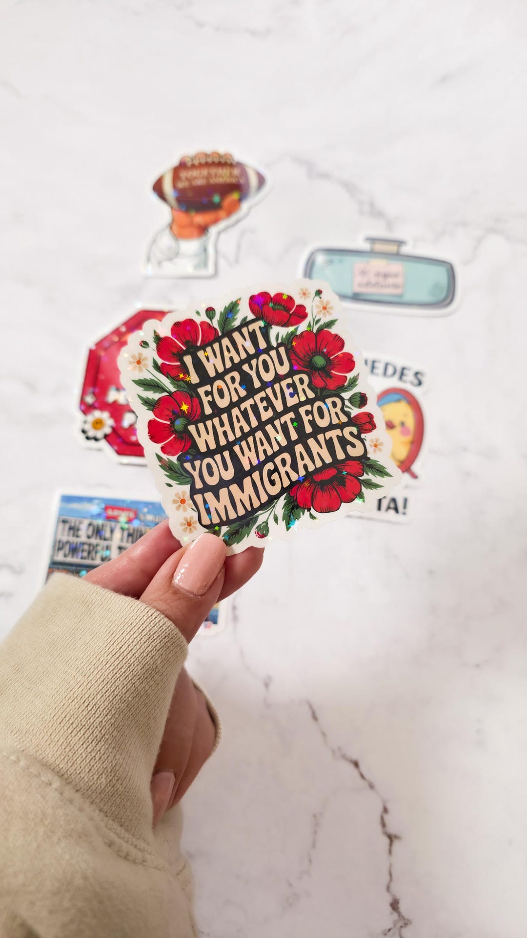 Holographic Immigrant Support Sticker: Floral Social Justice Decal - Etsy