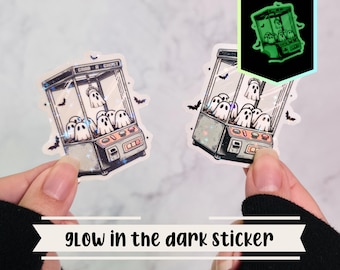 Holographic Ghost Claw Machine Sticker: Water Resistant, Retro Arcade