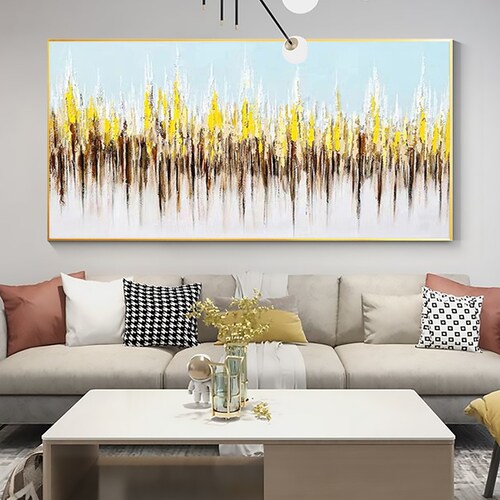 Abstract Gold Leaf Texture Oil Painting on Canvas, Large Original Gold Foil shops Stripe Acrylic Painting Modern Wall Art Living Room Home Decor