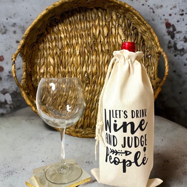 Let’s drink wine and judge people canvas wine bottle bag