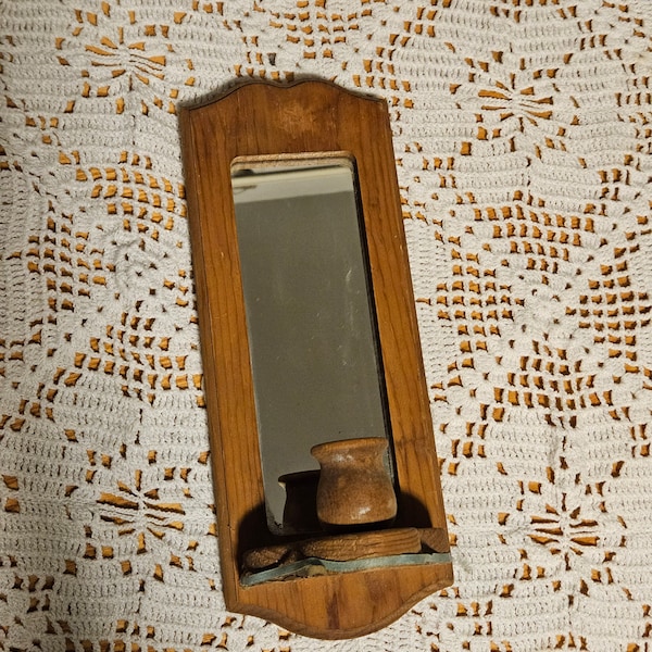 Vintage Wooded Sconce Wall Mirror | 1970's | Upcycle Project | Vintage Mirror | Wooden Sconce with Taper Holder | Rustic Home | Farm House