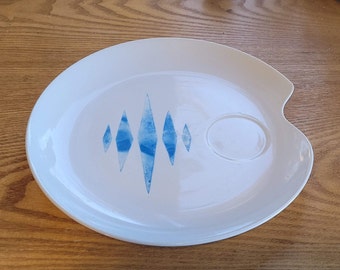 Diamond Fine China Japan | Designed by Roja | Japanese Made Teacup & Snack Plate | MCM Dinnerware | Blue Diamonds | Made in Japan | Vintage