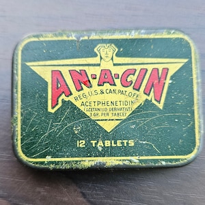 Vintage An-A-Cin Pill Tin: MCM Tablet Holder, Sewing Tin