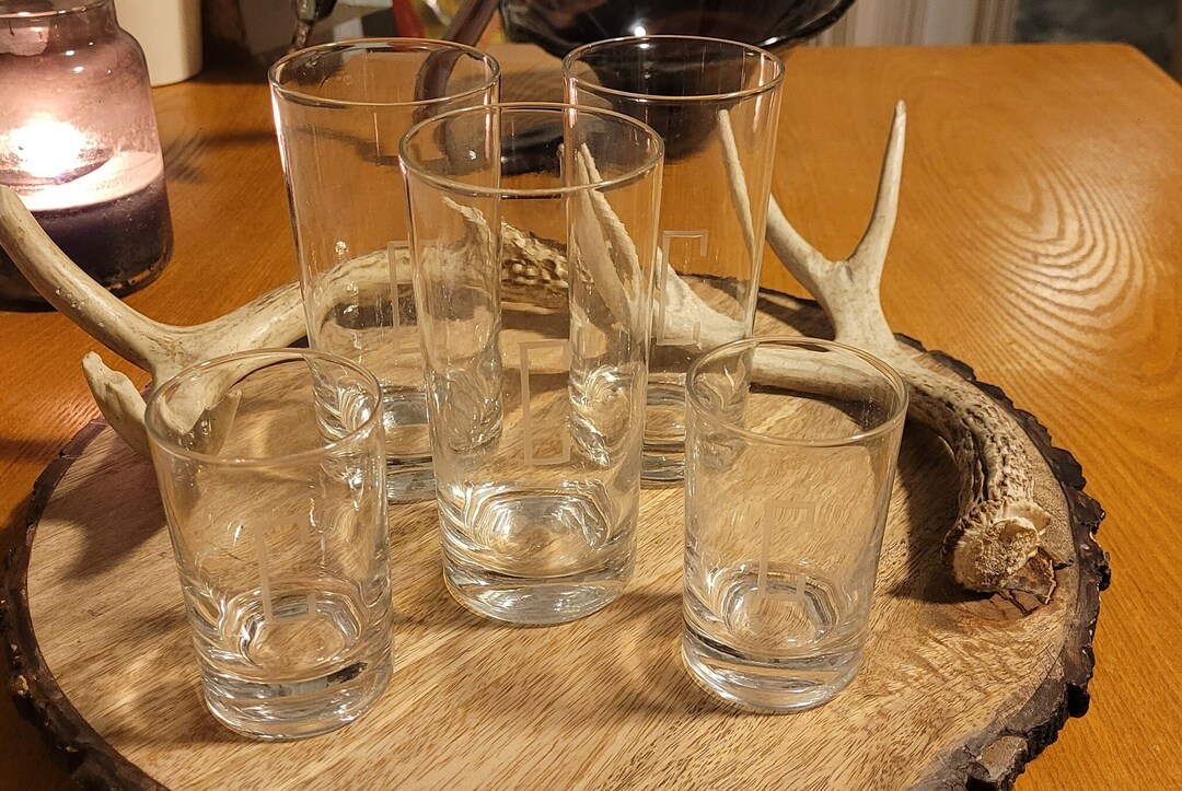Five Crystal Bar Glasses With the Letter c Crystal Etched Glass Glasses