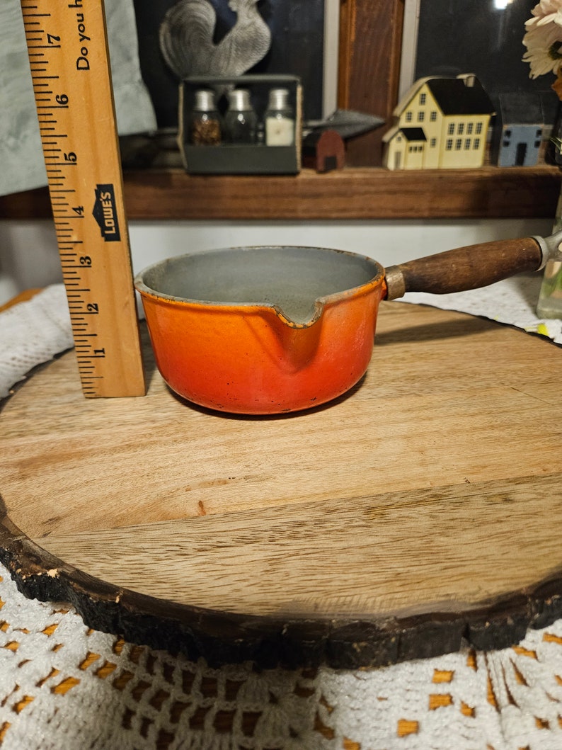 Le Creuset Flaming Orange Sauce Pan With Wooden Handle Etsy