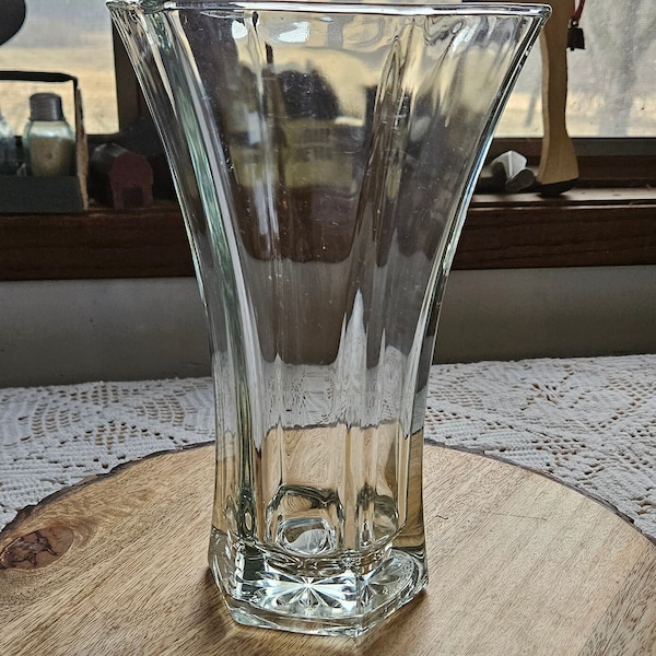 Heavy Thick Glass Vase | Hoosier Glass 4041 | MCM Hexagonal Thick Glass Vase | Mid-Century Heavy Hoosier Glass Vase | Mother's Day Gifts |