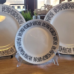 Vintage EKCO Eterna Corsair Pattern 1301 China Dishware | Replacement China | Two Plates and One Bowl | MCM China | Corsair Black and White