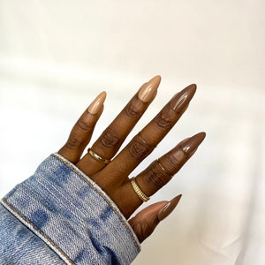 Beige and Brown | Reusable | Hand Painted Press On Nails