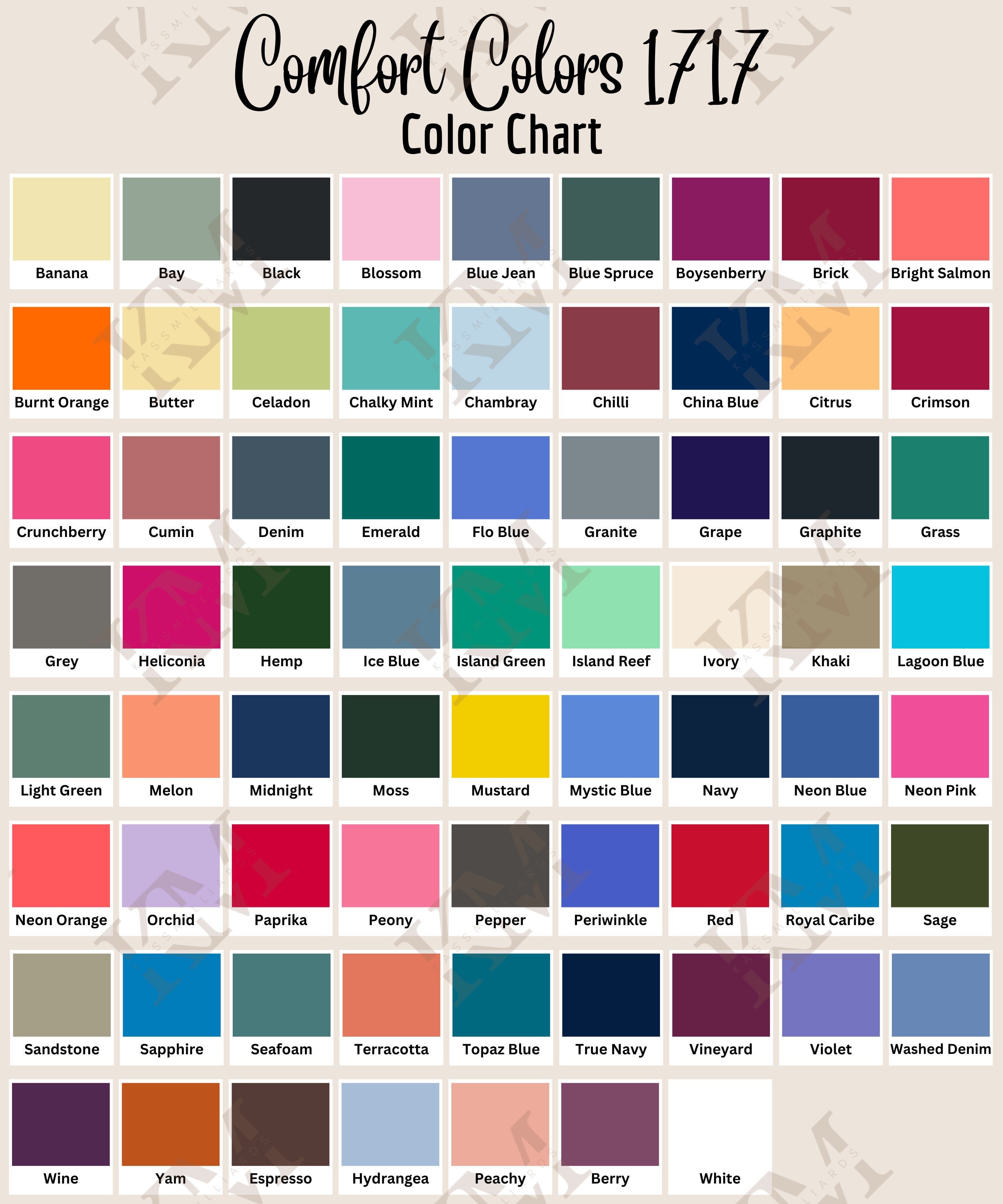 Comfort Colors 1717 Color Chart - Etsy