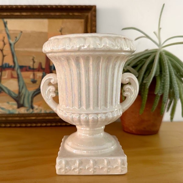 Lefton cream iridescent urn planter vase, made in Japan