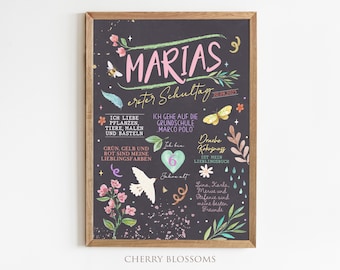 Meilensteintafel zur Einschulung, Blumen, personalisierte Einschulungstafel, Mädchen #001