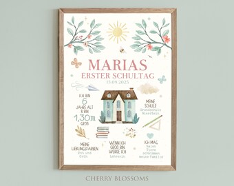 Meilensteintafel zur Einschulung, Blumen, personalisierte Einschulungstafel, Mädchen