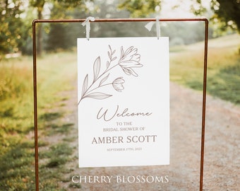 Minimalist Botanical bridal shower welcome sign, desert bridal shower poster, Flower, wedding welcome sign template, A103