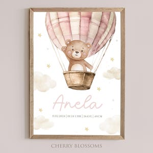Geburtsposter Teddybär, Geburtstafel, Geburtsdaten-Poster, Geburtsanzeige, Geschenk Geburt, Geburtsanzeige Teddy, Rosa und Beige