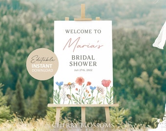 Bridal Shower Welcome Sign Template, Wildflower bridal shower welcome sign, colorful floral welcome signs, A100