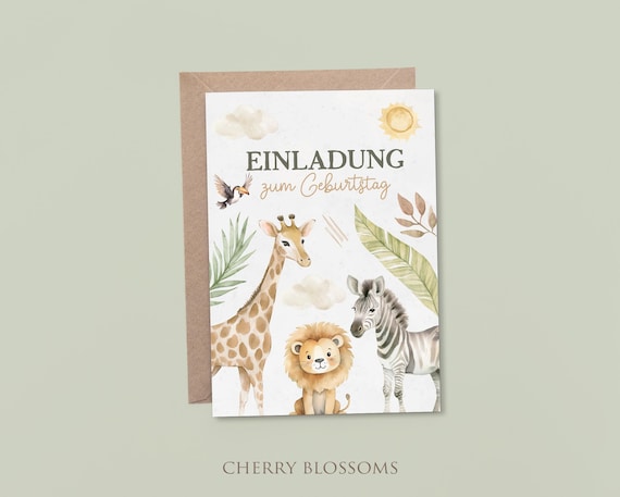Einladungskarten Kindergeburtstag-Safari-Einladung für Kinder-Kindergeburtstag-DIN A6-Naturpapier