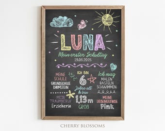 Meilensteintafel zur Einschulung, Regenbogen, personalisierte Einschulungstafel, Mädchen