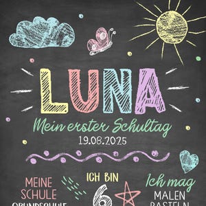 Meilensteintafel zur Einschulung, Regenbogen, personalisierte Einschulungstafel, Mädchen