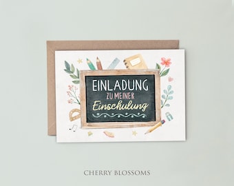 Einladungskarten zur Einschulung zum Ausfüllen-Mädchen-Einschulungseinladung-Schulanfang-Schulkind-DIN A6-Naturpapier