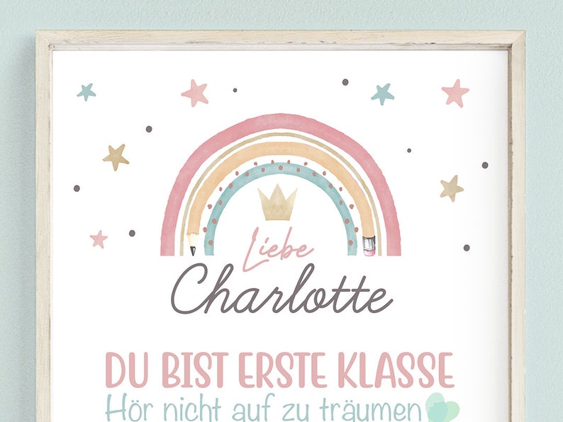 Personalisiertes Geschenk zum Schulanfang, Poster mit Sprüchen für's Schulkind, Mädchen imagen 4