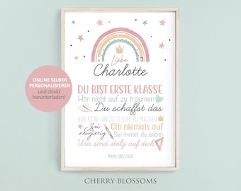 Geschenk zur Einschulung, Schulanfang, Wünsche, Mutmacher, selber personalisieren, Instant-Download, Mädchen, Regenbogen, Digital #S11