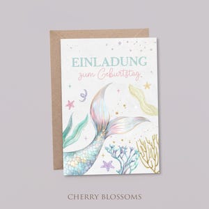Einladungskarten Kindergeburtstag-Meerjungfrau-Einladung für Kinder-Mädchen-Kindergeburtstag-DIN A6-Naturpapier
