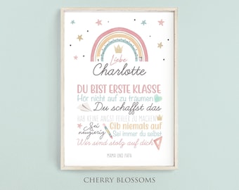 Personalisiertes Geschenk zum Schulanfang, Poster mit Sprüchen für's Schulkind, Mädchen