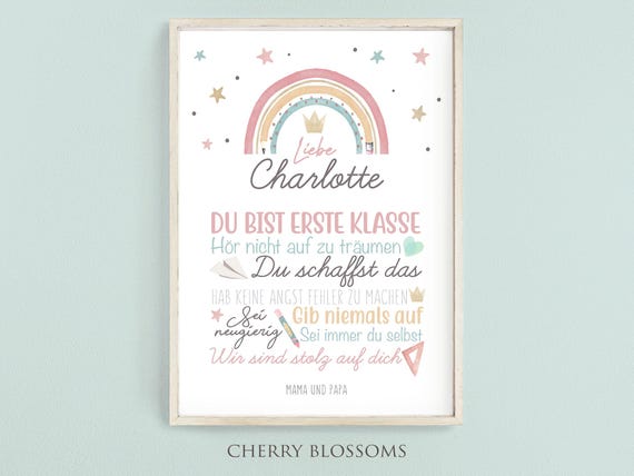 Personalisiertes Geschenk zum Schulanfang, Poster mit Sprüchen für's Schulkind, Mädchen