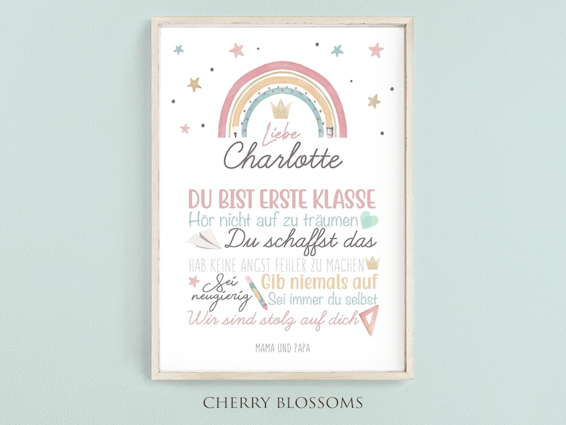 Personalisiertes Geschenk zum Schulanfang, Poster mit Sprüchen für's Schulkind, Mädchen imagen 1