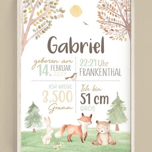 Geburtsposter Waldtiere, Geburtstafel, Geburtsdaten-Poster,Geburtsanzeige, Geschenk Geburt, Geburtsanzeige Waldtiere