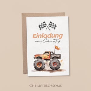 Einladungskarten Kindergeburtstag-Monstertruck-Einladung für Kinder-Kindergeburtstag-DIN A6-Naturpapier-Auto