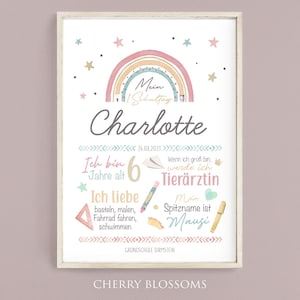 Meilensteintafel zur Einschulung, Regenbogen, personalisierte Einschulungstafel, Mädchen