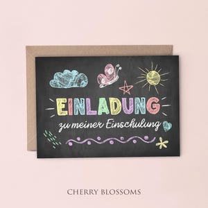 Einladungskarten zur Einschulung zum Ausfüllen-Mädchen-Einschulungseinladung-Schulanfang-Schulkind-DIN A6-Naturpapier