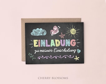 Einladungskarten zur Einschulung zum Ausfüllen-Mädchen-Einschulungseinladung-Schulanfang-Schulkind-DIN A6-Naturpapier