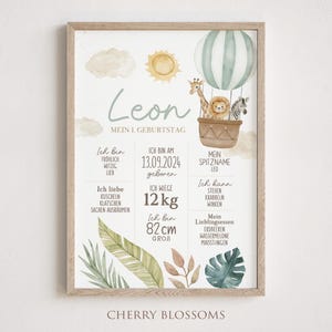 Meilensteinposter zum ersten Geburtstag, personalisiert, Safari, Löwe, Tiere Meilensteintafel