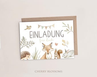 Einladungskarten Kindergeburtstag-Waldtiere-Einladung für Kinder-Kindergeburtstag-DIN A6-Naturpapier