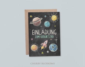 Einladungskarten Kindergeburtstag-Astronaut-Weltall-Planeten-Einladung für Kinder-Kindergeburtstag-DIN A6-Naturpapier