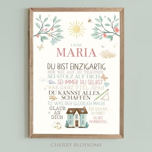 Personalisiertes Geschenk zum Schulanfang, Poster mit Sprüchen für&#39;s Schulkind, Mädchen, Regenbogen
