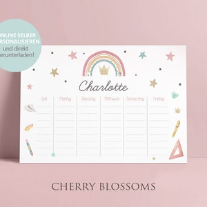 Stundenplan personalisierbar, Einschulung, Regenbogen, Digital, Mädchen, Schulkind, Geschenk zur Einschulung, selber personalisieren #S11