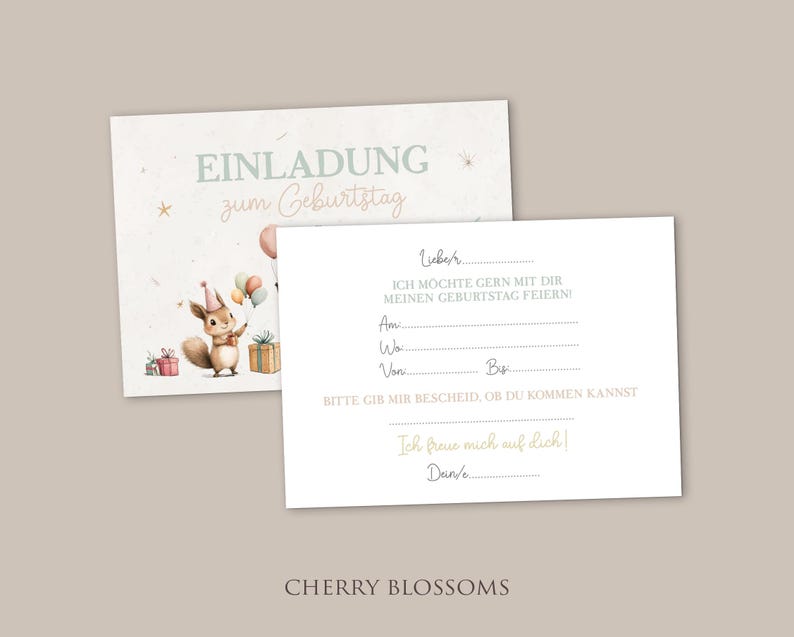 Einladungskarten Kindergeburtstag-Waldtiere-Einladung für Kinder-Mädchen-Kindergeburtstag-DIN A6-Naturpapier