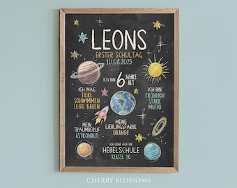Meilensteintafel zur Einschulung, Astronaut, personalisierte Einschulungstafel, Weltall, Planeten